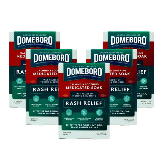 5 Pack - Domeboro Soothing Soak Rash Relief Astringent, one box of 12 packets Each