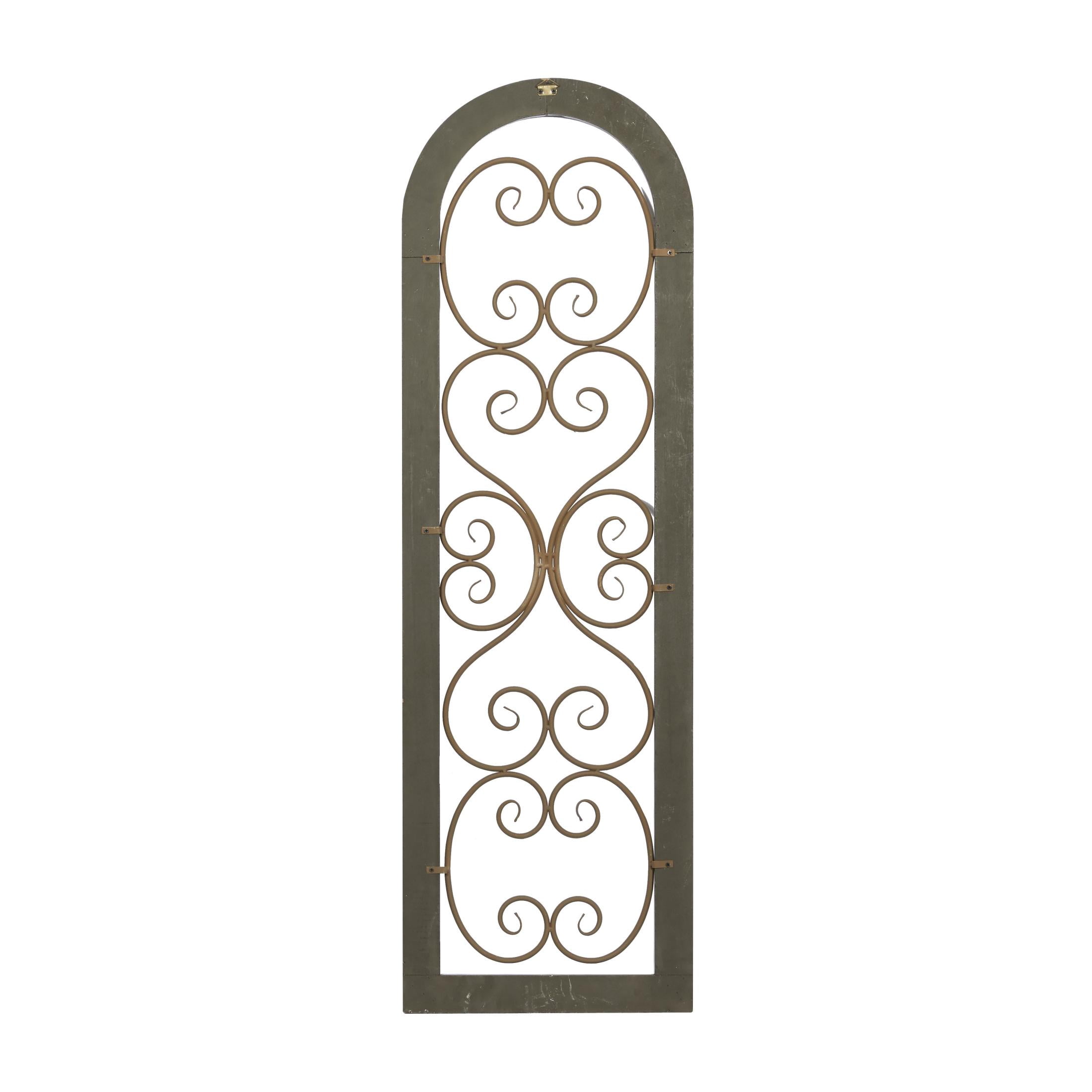 DecMode Brown Rustic Wood Scrollwork Pattern with Arched Frame Wall Décor, 15"W x 48"H