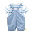 thumbnail image 2 of Toddler Baby Boy Girl Overalls Striped T-Shirt Tops with Suspender Shorts 1 Pocket Bottom Clothes Set,Cute Cartoon Alligator Print Boys Outfit 6Month-4T,White Blue, 2 of 7