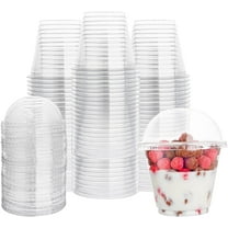 Disposable Snack Bowls,Bexikou 25 Pcs 8 oz Clear Plastic Cups with Dome Lids,Transparent Parfait Cup,Disposable Dessert Cups for Fruit,Ice Cream,Cupcake,Iced Cold Drinks