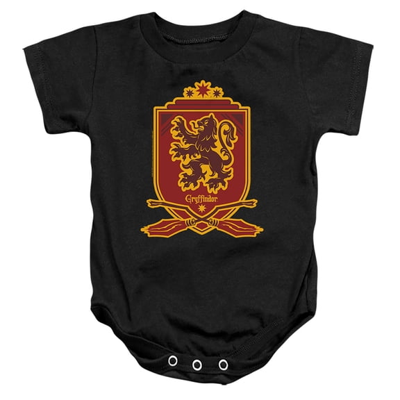 Harry Potter Gryffindor Broomstick Badger Logo Unisex Infant Snap Suit for Baby (6 Months) Black