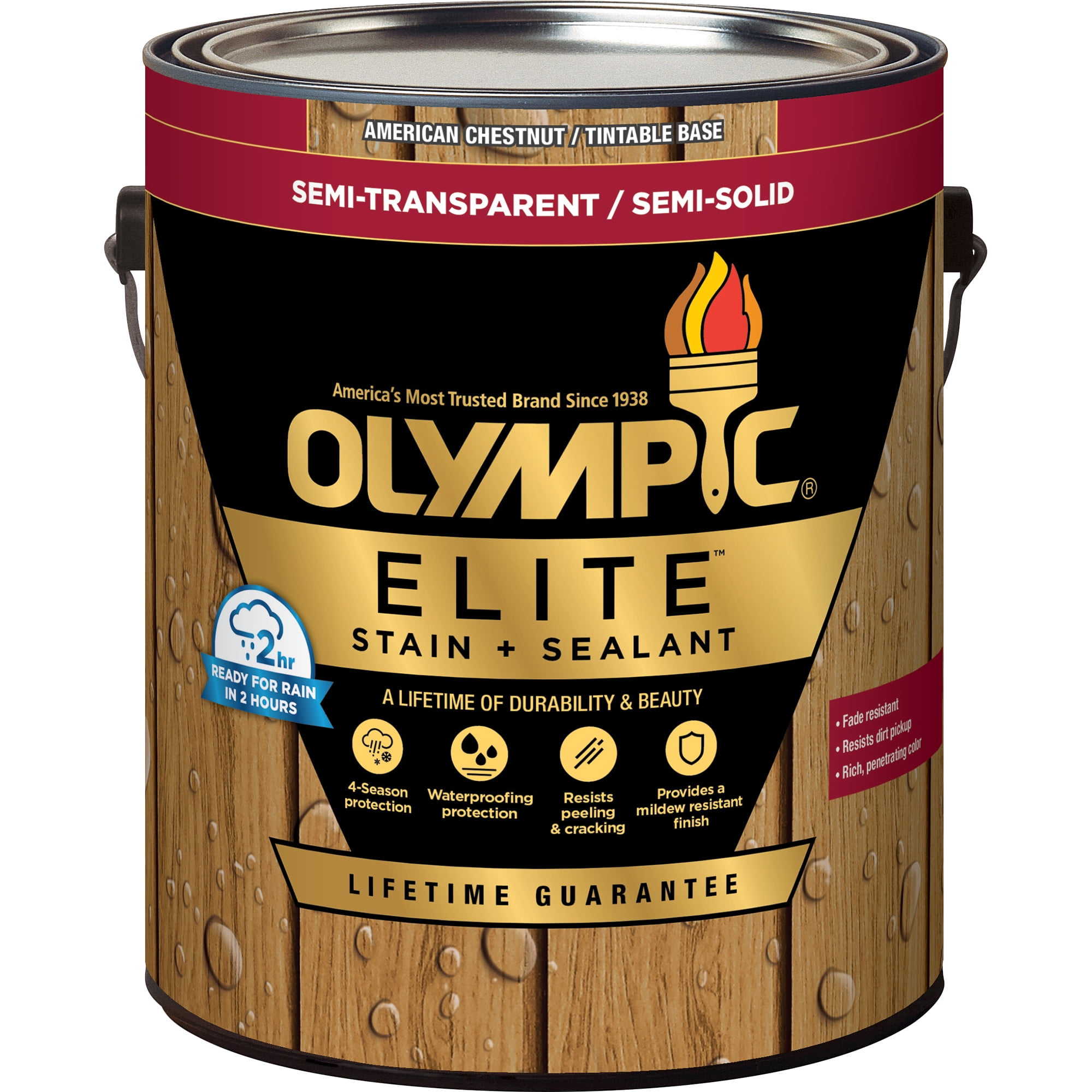 Olympic Elite 1 Gallon American Chestnut Semi-Transparent Stain and Sealer in One Low VOC