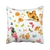 WOPOP Silhouettes Of Birds Butterflies Flowers And Leaves Filled With Fancy Watercolor Pillowcase Pillow Cover 18x18 inches