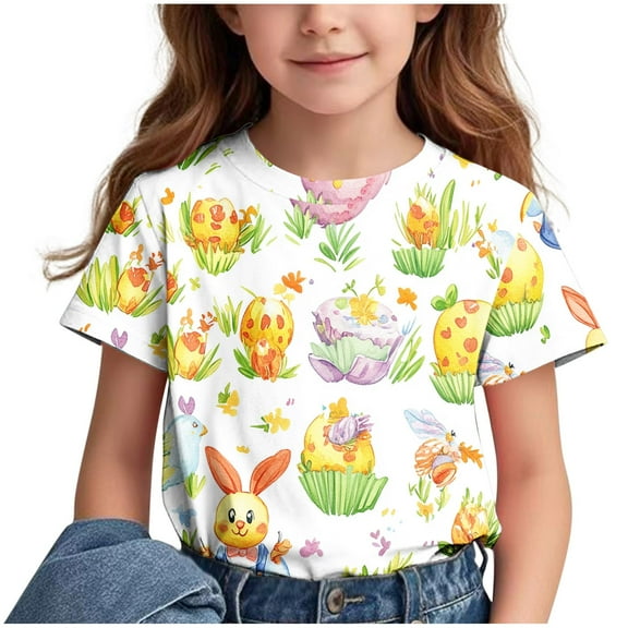 YABCSAZ Toddler Boy Girl Easter Shirt Summer Casual Loose T Shirts Crewneck Short Sleeve Bunny Outfits Kids Digger Eggs Hunt Tops Cotton Tee Top Blouses Size 4 T