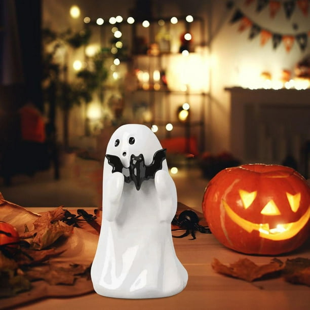 Estatua de espíritu de Halloween, adorno de decoración de Halloween, pequeña figura de espíritu aterrador, escultura de espíritu linda para mesa al Sosteniendo piezas negras