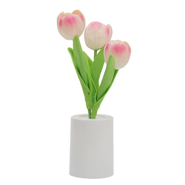 Lámpara de noche con forma de tulipán, ramo de flores artificiales, lámpara decorativa para dormitorio, mesita de noche, iluminación ambiental, multicolor, de plástico, funciona con pilas, regalo