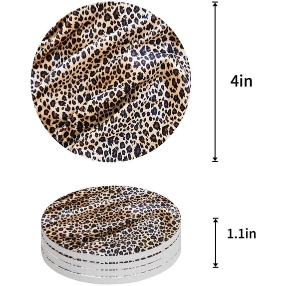 FMSHPON Leopard Print Set of 8 Round Coaster for Drinks, Absorbent Ceramic Stone Coasters Cup Mat with Cork Base for Home Kitchen Room Coffee Table Bar Decor