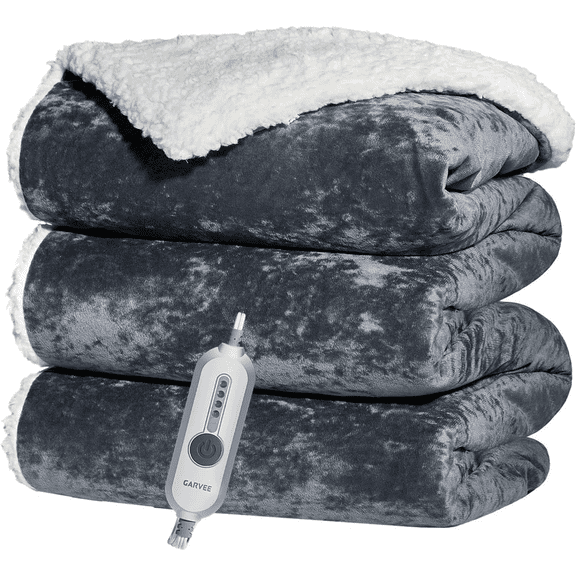 JoanKaren Electric Heated Throw Blanket,Soft Velvet 50"x60" Heating Blanket,4 Heat Levels & 4H Auto Off,Grey