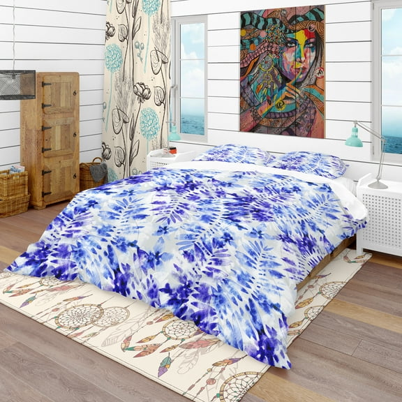 Designart 'Leaves and Flowers Pattern' Tropical Duvet Cover Set