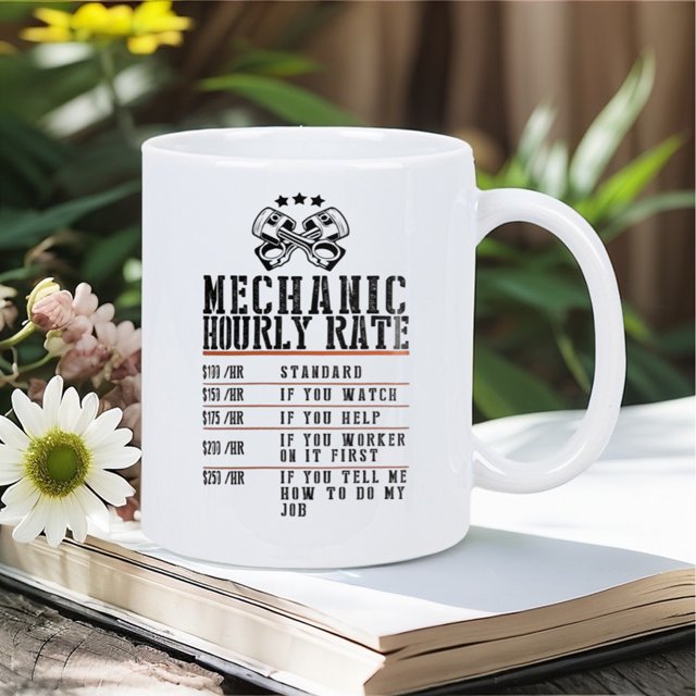 Master Mechanic's Hilarious Rate Guide: From Standard to Helpful, Every Task Has Its Price, Ceramic-printed Novelty White Mug, Dishwasher Safe Useor as a Gift for Others