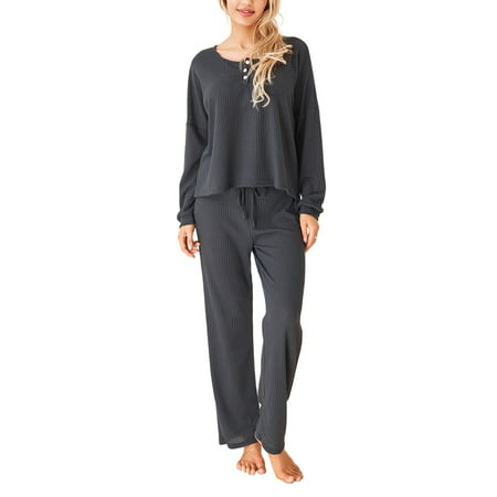 

Mubineo Women s 2 Piece Lounge Set Pajama Set Long Sleeve Button Knit Tops Drawstring Pants Sleepwear Sets