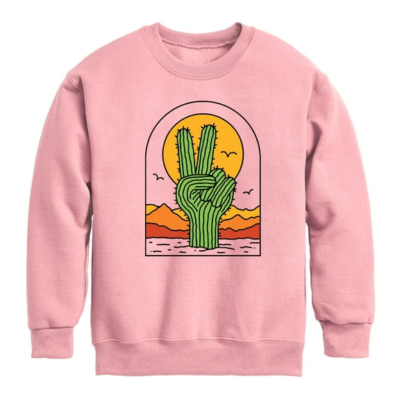 Instant Message - Cactus Peace Sign - Toddler & Youth Crewneck Fleece Sweatshirt