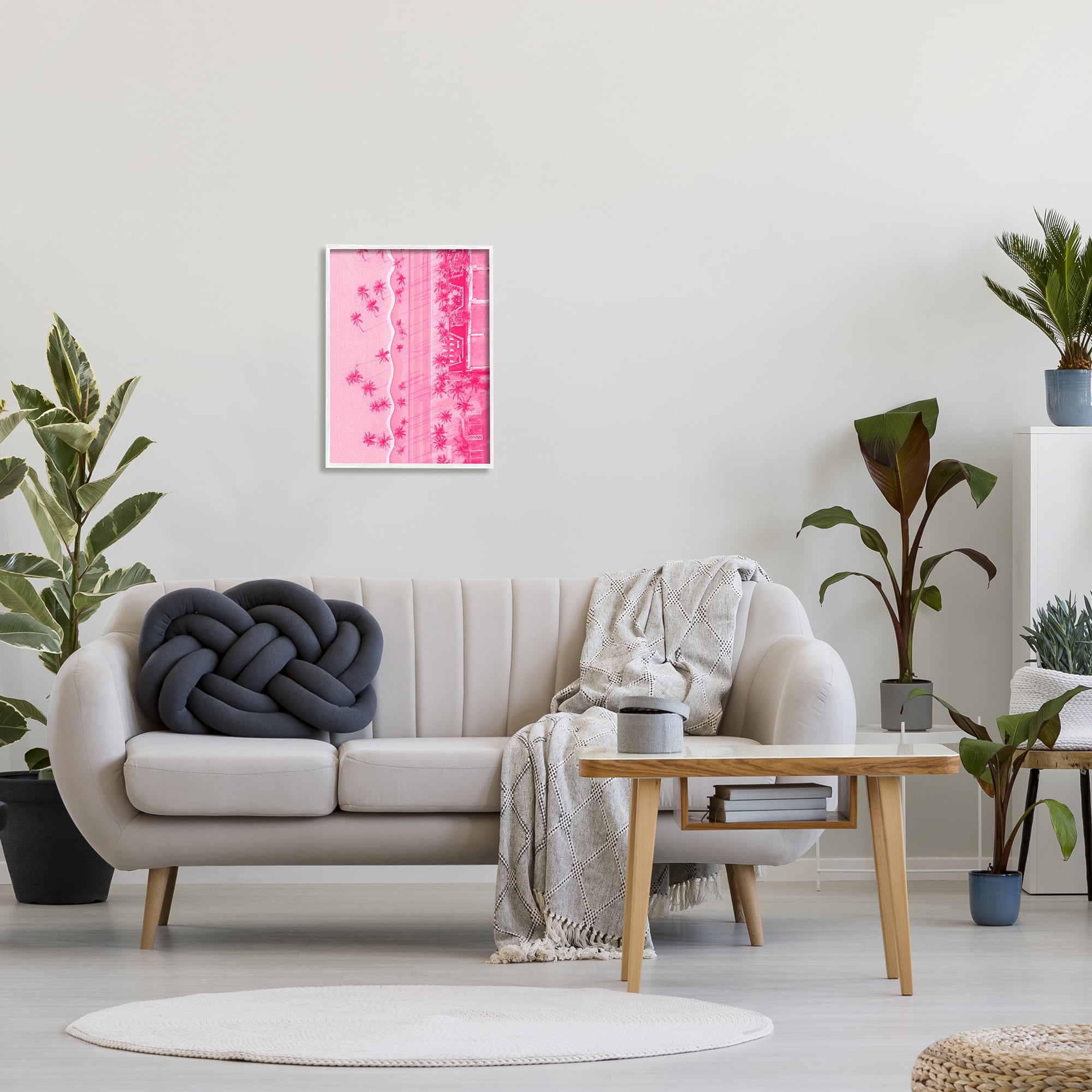 Stupell Industries Pink Aerial Tropical Landscape Landscape Painting White Framed Art Print Wall Art, 16 x 20