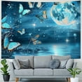 thumbnail image 4 of PIKWEEK  Small Full Moon over Ocean Tapestry Wall Hanging Psychedelic Teal Butterfly Tapestry Starry Night Sky Moon and Stars Tapestries for Teen Kids Bedroom Living Room Dorm Home Decor Painting, 4 of 6