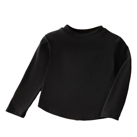 FAOWME Child Undershirt Boys Handsome Crew Neck Shirt Long Sleeve T Shirt Black 5-6 Years