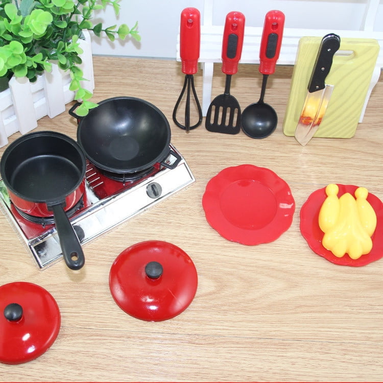 13Pcs Kids Play Toy Kitchen Utensils Cooking Pots Pans Food Dishes Cookware DEN 