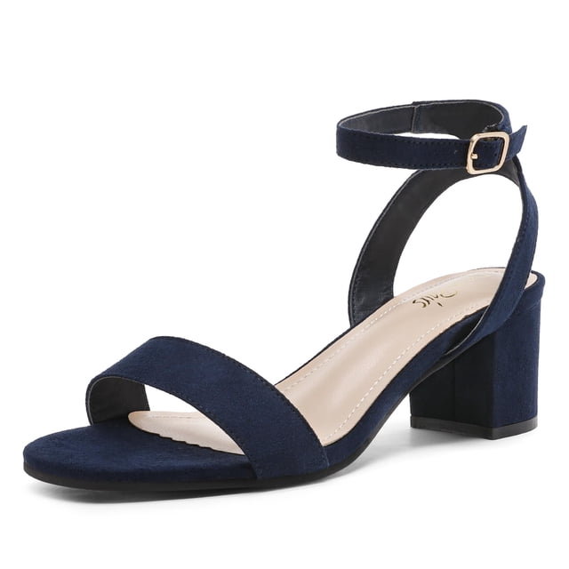 Sandalia DREAM PAIRS con Tacón Grueso de Gamuza Azul Marino 6.5
