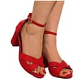 thumbnail image 4 of Hopeusnice High Heels Shoes for Women Flock Materials Summer Shoes Breathable Soft Block High Heel Trendy Open Toe Sandals Non-Slip Women's High Heels Shoes Buckle Elegant Shoes Red 37, 4 of 9