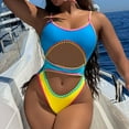thumbnail image 2 of QHFBli Women One Piece Swimsuit High Waisted Deep Vneck Color Block Bathing Suit Neon Tie Back Swim Suits, 2 of 9
