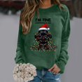 thumbnail image 2 of Wang6 Christmas Graphic Sweatshirts for Women Trendy Long Sleeve I Am Fine Cat Printed Hoodless Pullovers Causal Xmas White Loose Fit Crew Neck Tops Dark Green M, 2 of 4