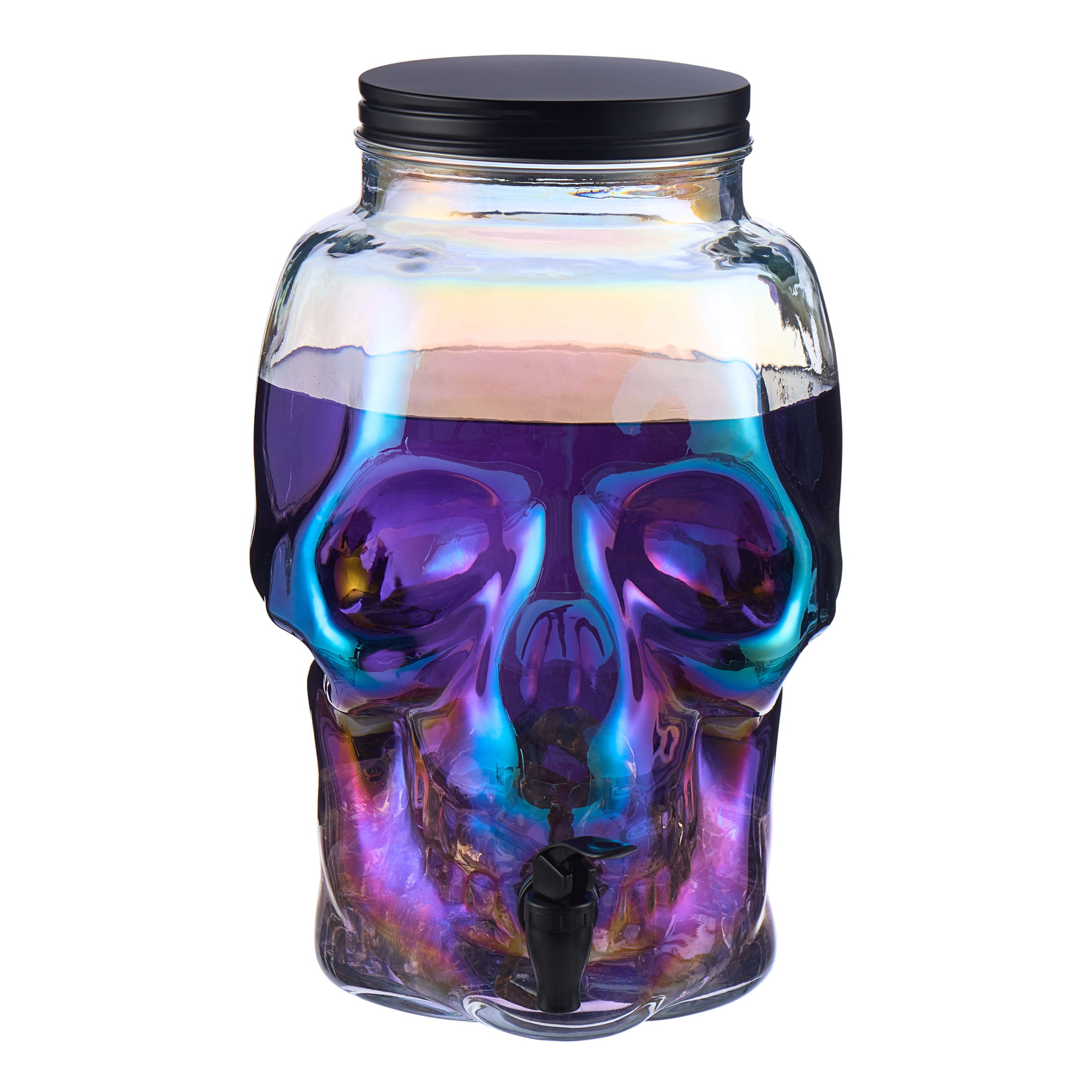 Holiday Home Clear Iridescent 4L Glass Skull Halloween Beverage