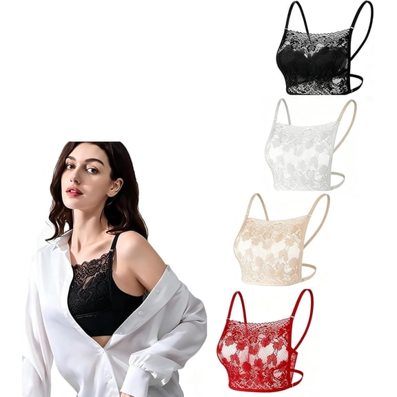 4Pcs Lady Lace Mock Camisole Wearable Mock Camisole Bra Insert Overlay Modesty Panel Vest lace Overlay Black