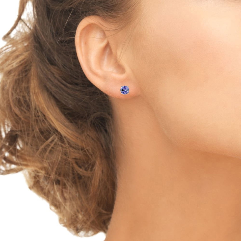 Simulated Tanzanite 5mm Round-Cut Solitaire Sterling Silver Stud Earrings