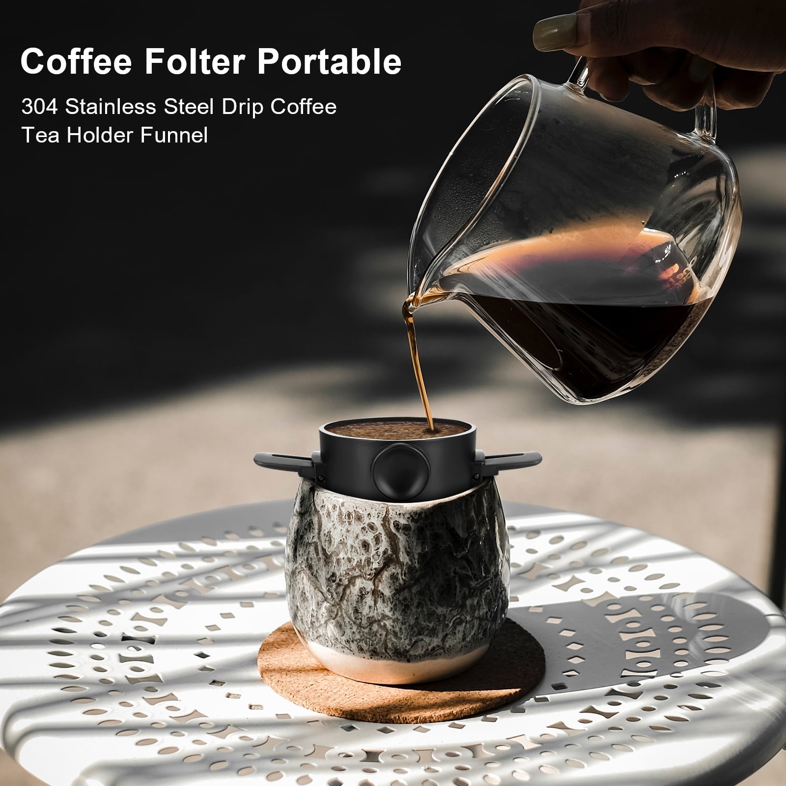 Homgeek Folding Portable Hand Brewed Coffee Filter Coffee Dripper Cone for Drip Coffee and Tea with Stainless Steel Holder No Filter Paper Ultra Fine Encrypted Filter Walmart