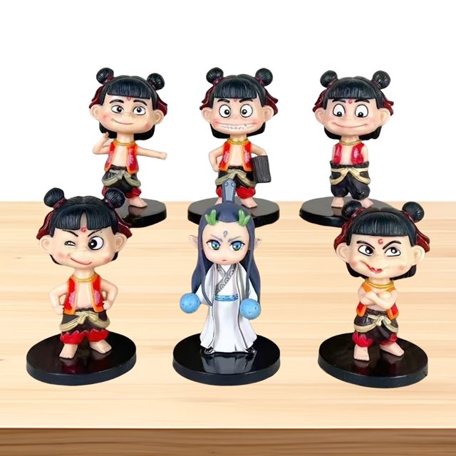 Kawaii Nezha Ao Bing Figurine Lindo Escritorio Muñeca Juguete 6pcs Nezha2 Liviano para El Regalo La Oficina en Casa