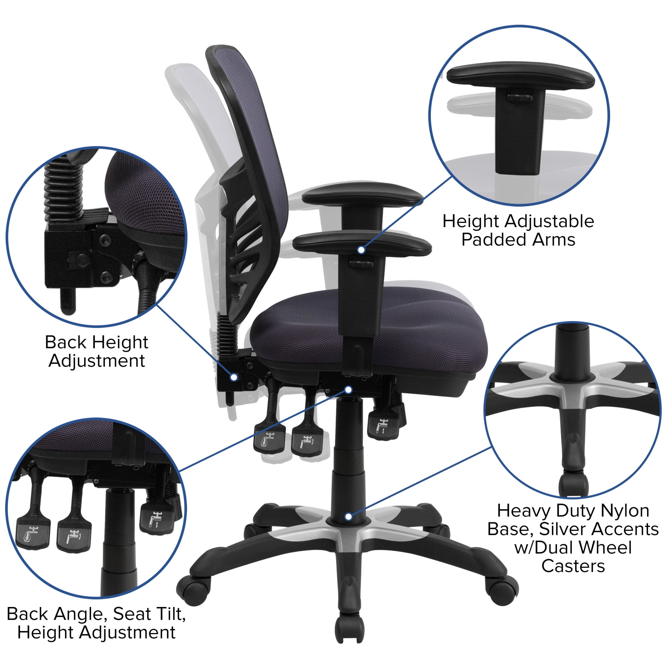 Flash Furniture Nicholas Ergonomic Mid-Back Swivel Office and Gaming Chair, Dark Gray
