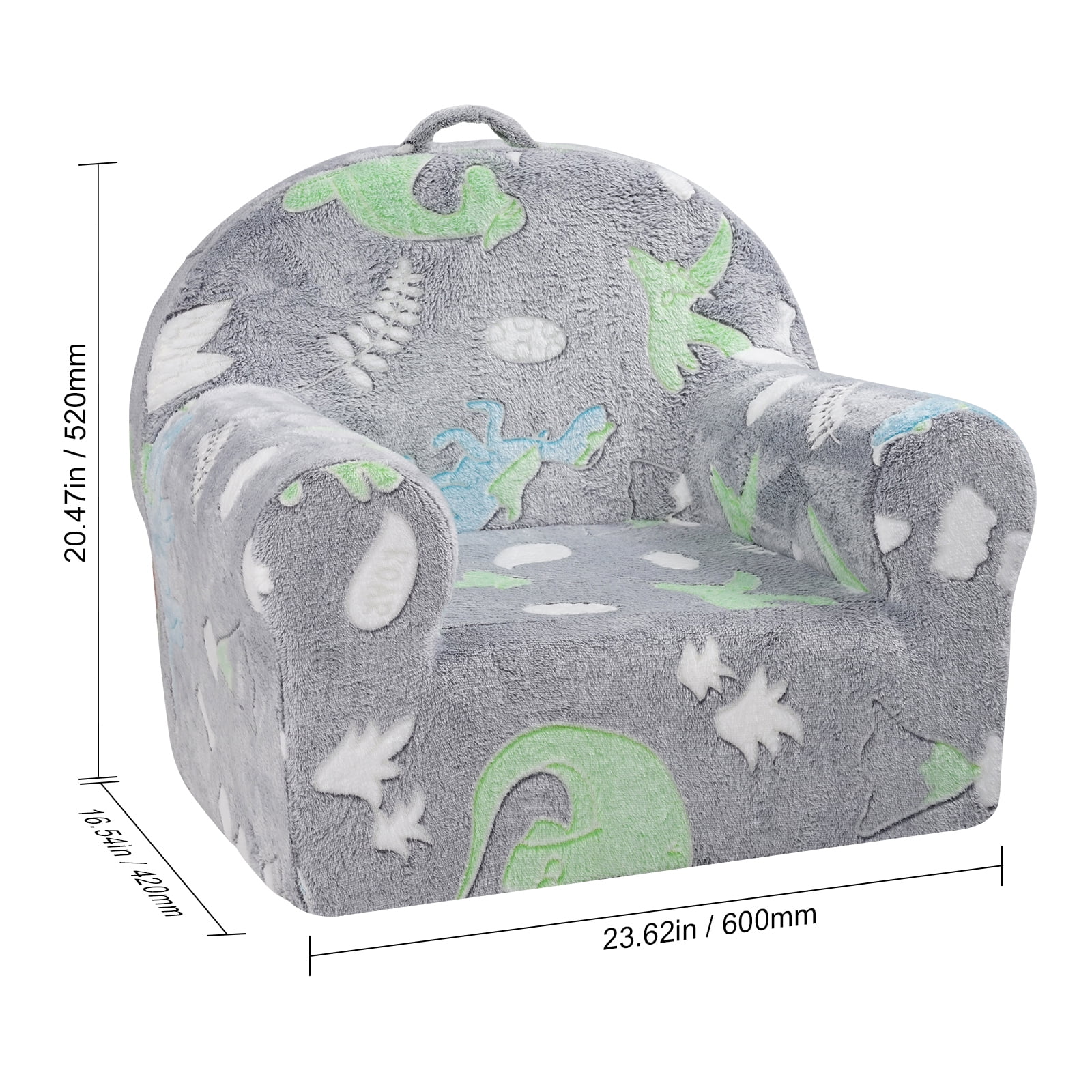 KFFKFF Children's Chair, Comfortable Armchair for Toddlers, Convertible Couch Bed with Glow-in-the-Dark Feature, Playroom Seating for Children, Unisex Design, Grey