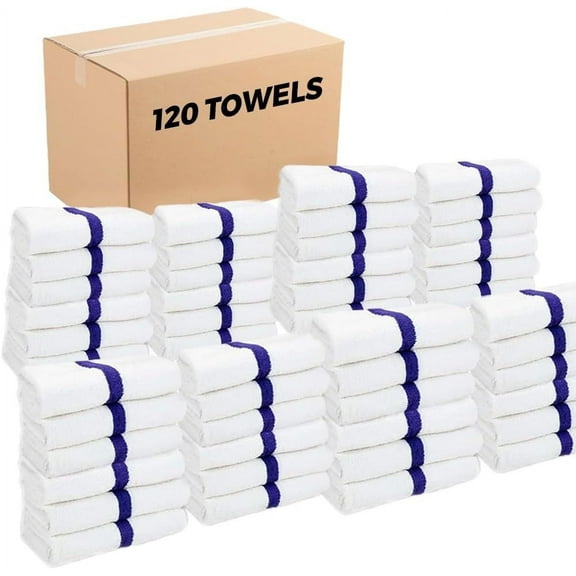 Belem Blue Center Stripe Economy Pool Towels 22x44 Inches - Bulk Pack of 120 Towels - Quick-Drying & Highly Absorbent  for Hotels, Gym, Salon & Resorts - Durable & Fade Resistant