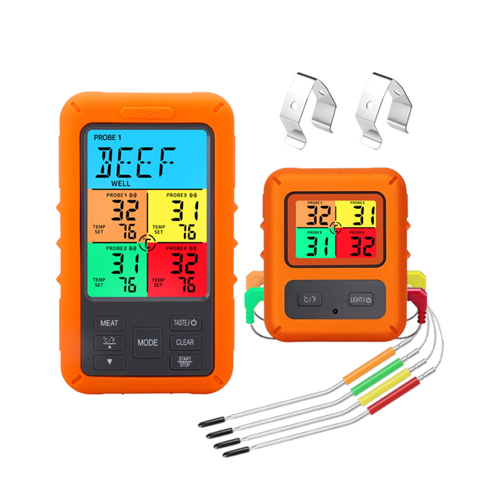 Docooler Wireless Meat Thermometer with 4 Probes 328Ft Long Colorful LCD Backlight Display