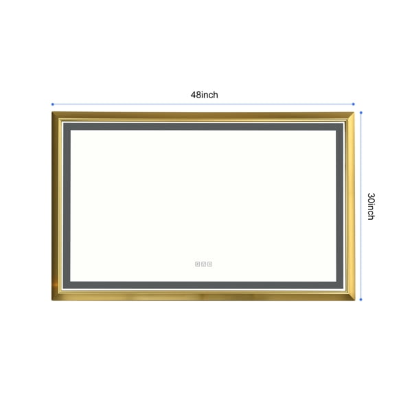 48x30 Inch LED Frontlit Bathroom Mirror with Metal Frame, Wall Mounted Vanity Mirror with Smart Touch Button, Anti-Fog, Memory Function, 3 Colors, Stepless Dimmable Makeup Mirror