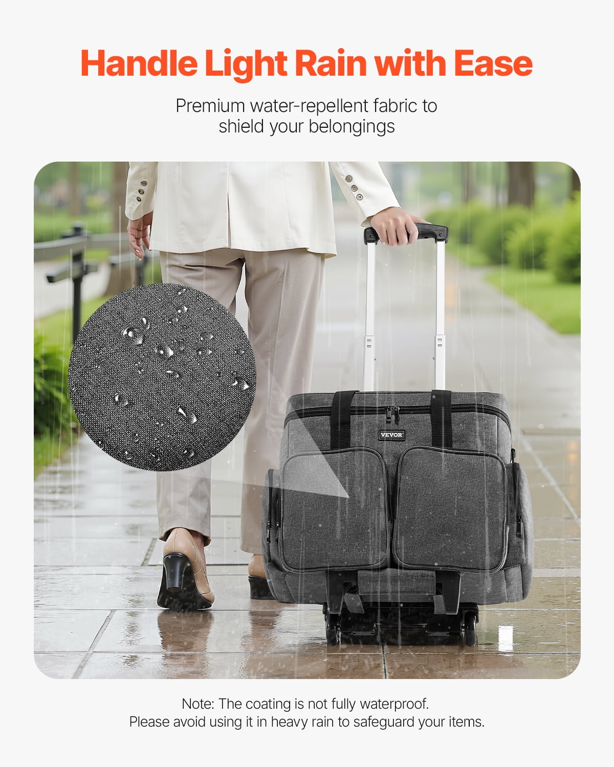 VEVOR Rolling Laptop Bag, Fits Up to 15.6 Inch Laptop, Wheeled Briefcase, Teacher Roller Computer Tote Bag with Detachable Trolley & Telescopic Handle, Laptop Case for Work Travel, Women & Men (Gray)