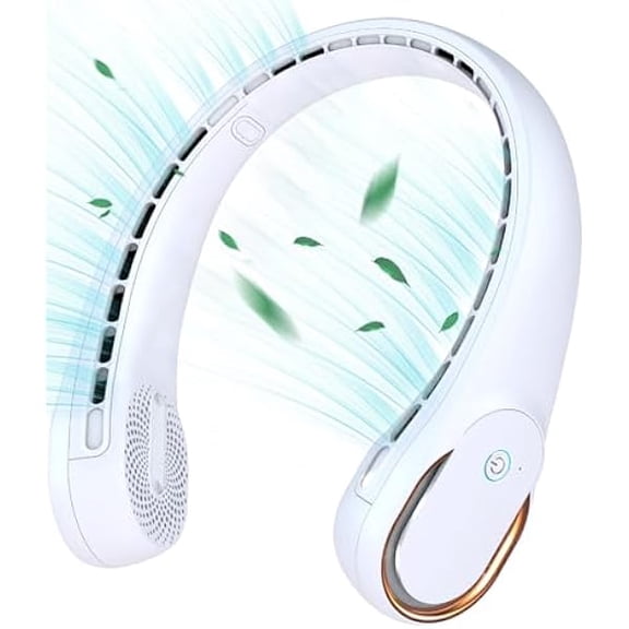 FU1999 Neck Fan, Neck Fans Portable Rechargeable, Upgrade 360° Air Outlet, Super Quiet, 3 Speeds, 4000mAh Personal Bladeless Wearable Fan for Indoor Outdoor Travel-White