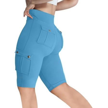XIAfhje Womens Shorts Summer Cargo Leggings High Waisted Stretch Workout Leggings With Pockets Short Pants Butt Lifting Shorts With Tummy Control For Lounge Workout Athletic Hiking Outdoor