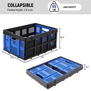 Roromall Collapsible Milk Crate, 14.5 Gallon Stackable Heavy Duty Plastic Storage Crate with Handle, 55 lbs Capacity, Folding Storage Busket Bin for Home Office Farm