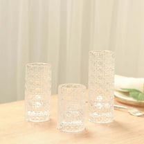 BalsaCircle 3 Clear Glass Taper Candle Holders with Gemstone Pattern Party Centerpieces
