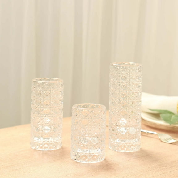 BalsaCircle 3 Clear Glass Taper Candle Holders with Gemstone Pattern Party Centerpieces