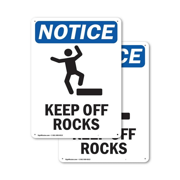 (2 Pack) Keep Off Rocks OSHA Notice Sign 12 Inch X 18 Inch Plastic Sign, Weather Resistant, UV Protected for Workplace, Business, and Construction Site, Made in the USA