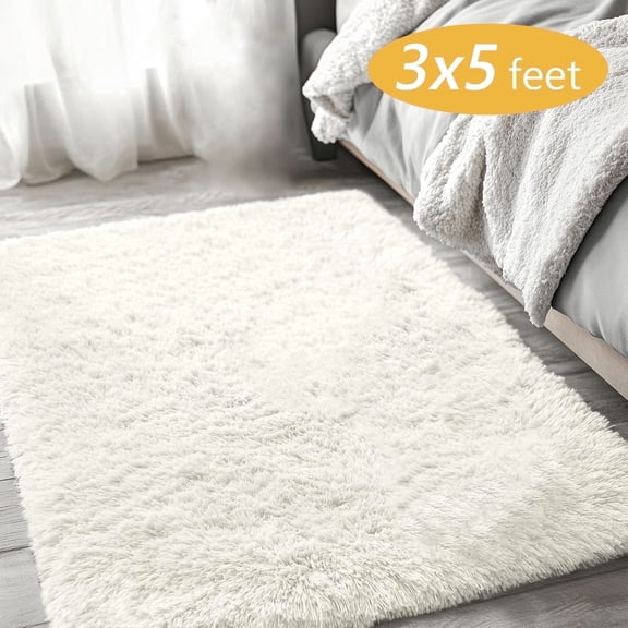Tripumer Ultra Soft Rug Fluffy Shag Area Rug 3 X 5 feet Solid Shaggy Carpets Fuzzy Rug for Bedroom Modern Home Interior Decor White