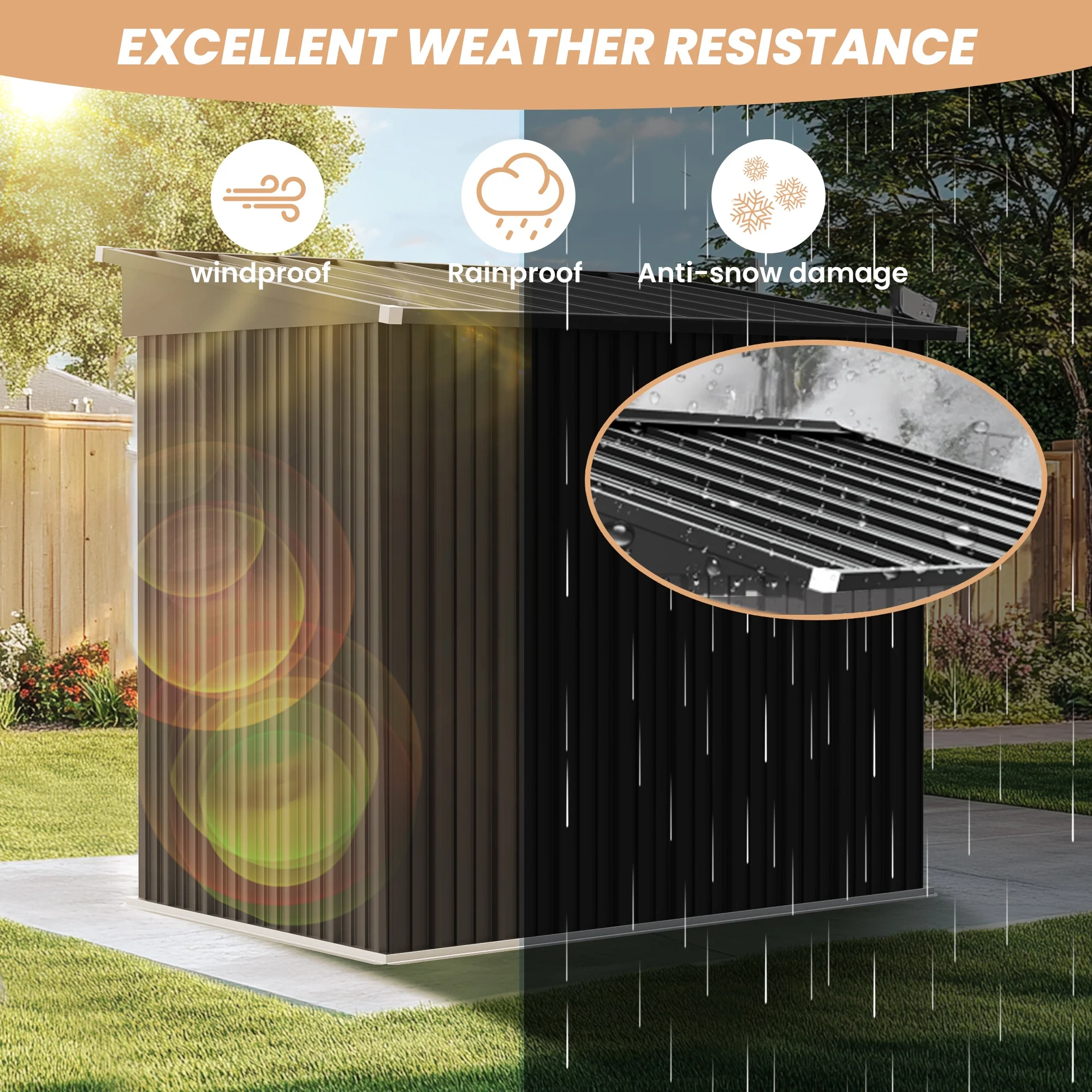 Segmart Outdoor Storage Shed, 6x4FT Galvanized Steel Metal Bike Shed with Lockable Door, Waterproof Outdoor Garden Storage Tools Shed with Apex Roof, for Garden, Backyard, Gray