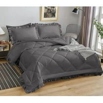 DNG Creations 1 Piece Ruffle Diamond Comforter All Season 550 GSM California King Size - 800 Threads Count, 100% Egyptian Cotton Solid Dark Grey Colour