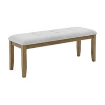 Lilola Home Darla Walnut Oak Dining Bench in Light Gray Fabric with Tufting