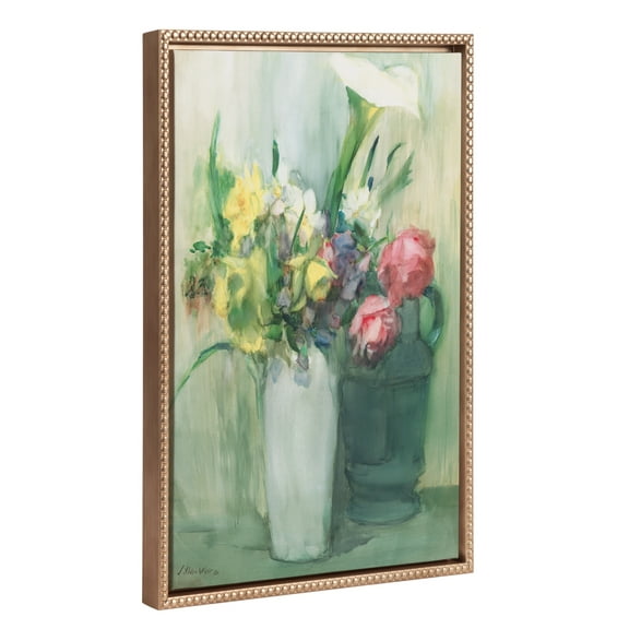 Kate and Laurel Sylvie Beaded Flowers, 1880 Vintage Framed Canvas Wall Art by The Art Institute of Chicago, 18x24 Gold, Watercolor Floral Bouquet Art for Wall