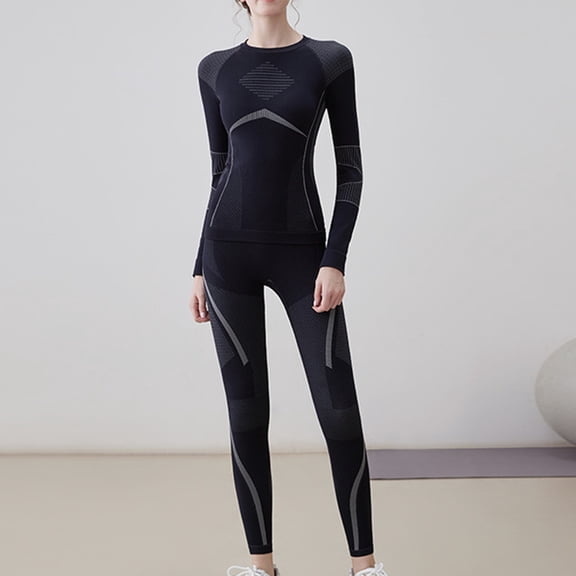 Ahabrexf Thermal Underwear for Women,Winter Round Neck Tight Skiing Sports Base Layer Set
