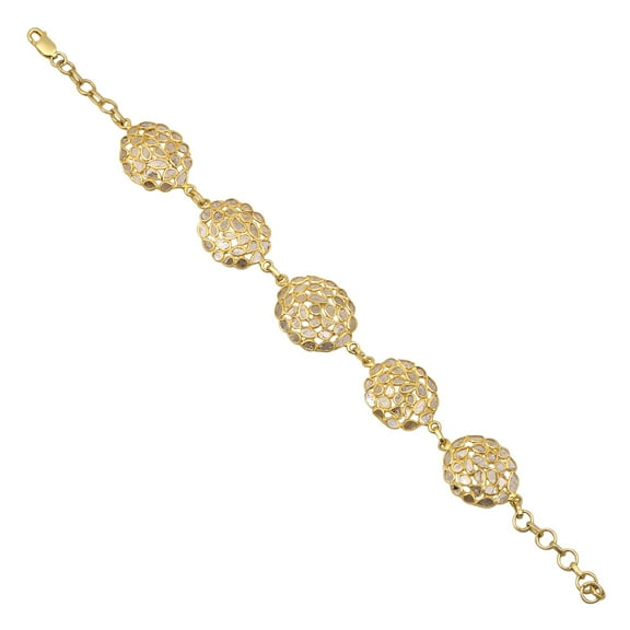 6.00 CTW Natural Diamond Polki Beads Bracelet 925 Sterling Silver 14 K Gold Plated Women Jewelry