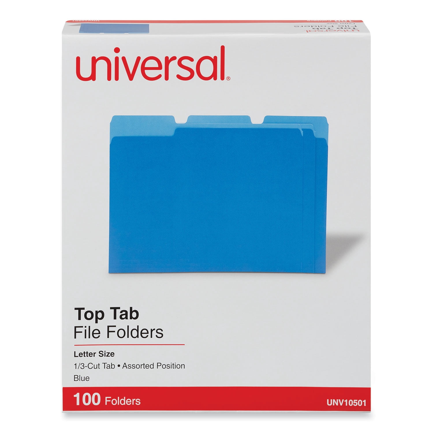 Universal Deluxe Colored Top Tab File Folders, 1/3-Cut Tabs, Letter Size, Blue/Light Blue, 100/Box (10501)