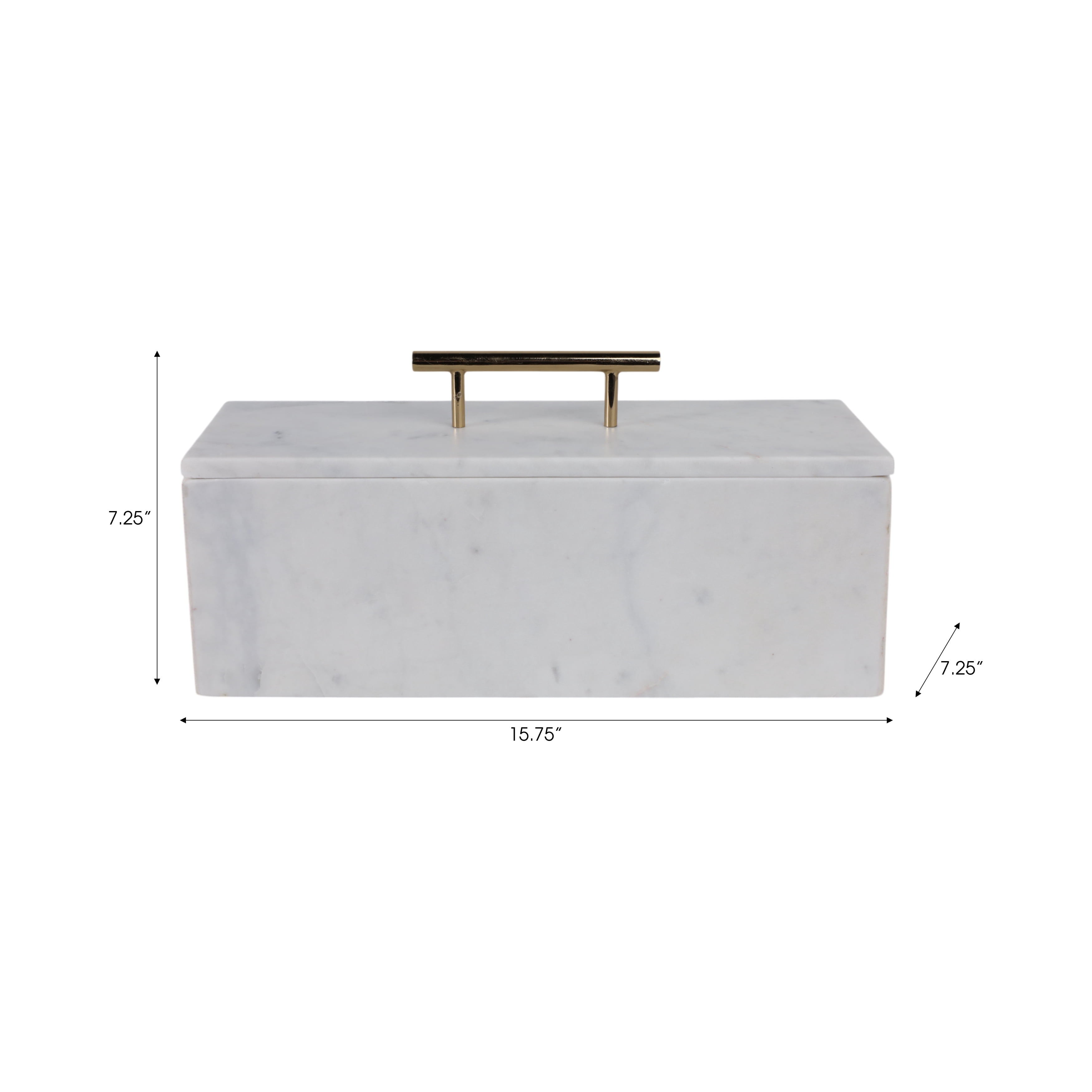 Decorative Marble Rectangular Box with Handle for Home Decor - Modern Organizer for Jewelry and Keepsake Storage - Decor Box for Bedroom, Living Room, and Shelf Accent - 8", White & Gold